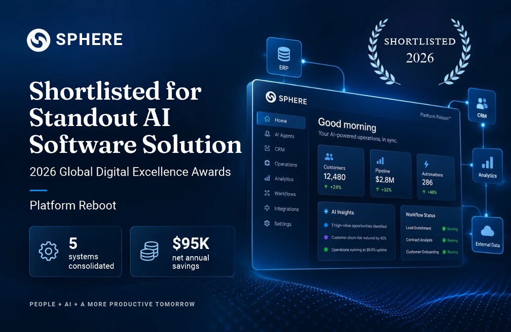 Image: Sphere Shortlisted for Standout AI Software Solution at the 2026 Global Digital Excellence Awards